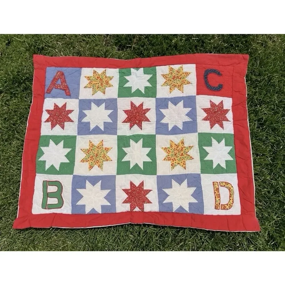 Britannica Home Quilted Pillow Sham Cover ABCD Stars Primary Colors 26x21 EUC